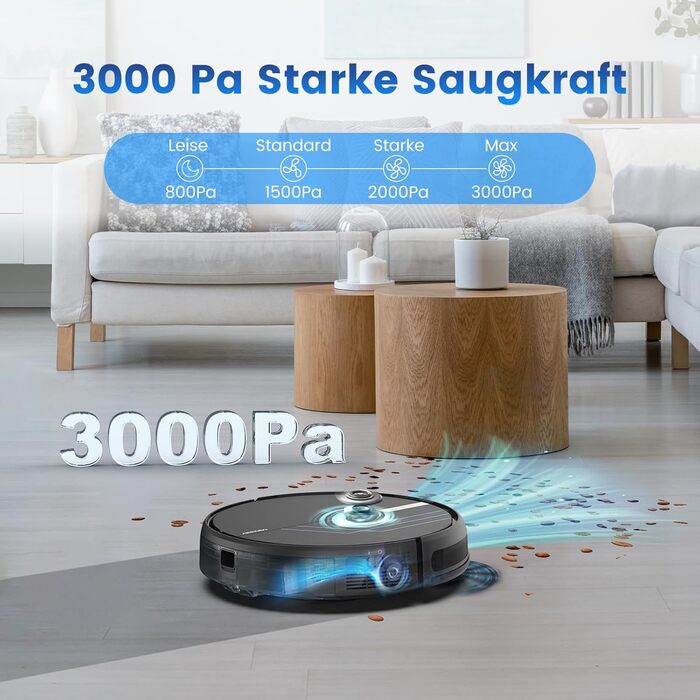 Робот-пилосос AIRROBO P30 з функцією миття підлоги, 3000Pa, 3-в-1, для тварин, килимів, твердих підлог, з пультом керування, 120 хв роботи, чорно-синій