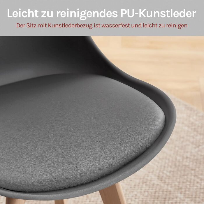 Набір з 2-х обертових кухонних стільців Woltu для їдальні, з масиву дерева та штучної шкіри, сірого кольору, до 120 кг