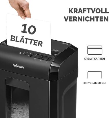 Шредер Fellowes Microcut P5: знищення 2000+ частинок/A4, 10 аркушів, 19л контейнер, безпечний, чорний