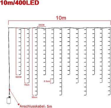 Світлодіодна світлова штора UISEBRT 10м - 400 теплих білих світлодіодів, 8 режимів, IP44, для вулиці/приміщення, Різдва/Хеллоуїна