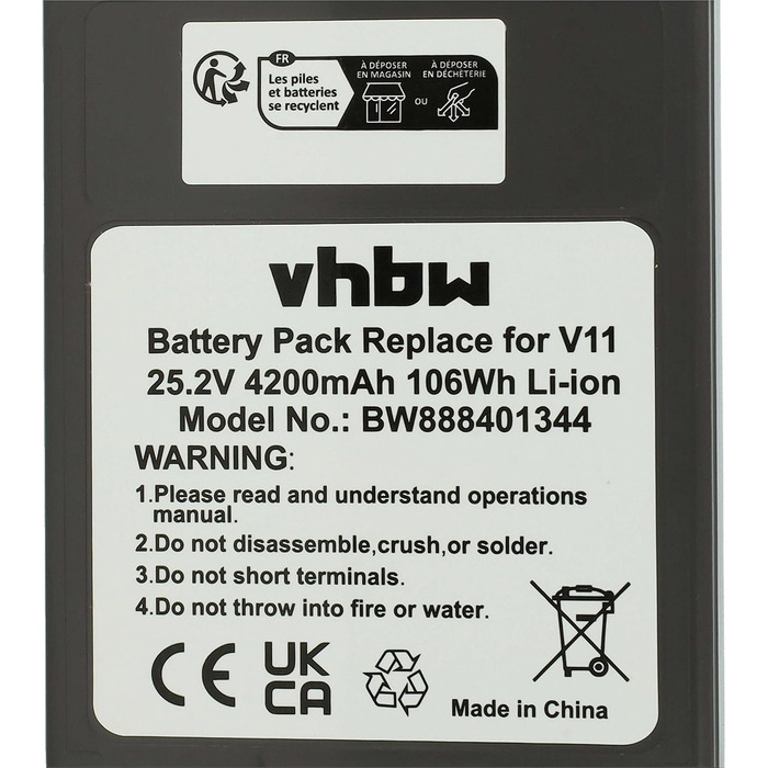 Акумулятор vhbw для Dyson V11 Absolute Extra/Absolute (4200 мАгод, 25,2 В, Li-Ion, темно-сірий)