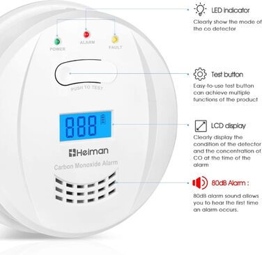 Датчик CO Heimann з Wi-Fi, 10 років служби, сумісний з Tuya/SmartLife, EN50291, портативний (723ESY)