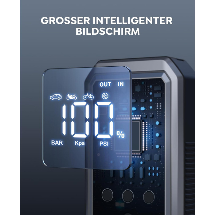 Портативний пусковий пристрій YaberAuto YA70 з компресором 150 PSI, Powerbank 21800mAh, ліхтарик 300 Lumen, LCD екран