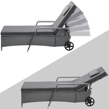 Шезлонг з поліротанга сірий/антрацит 193x90x43см