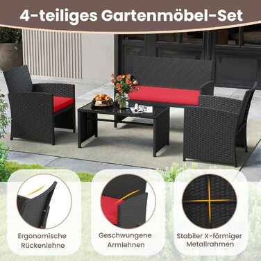 Садовий набір меблів COSTWAY з ротангу для балкона та тераси: диван, 2 крісла, стіл, подушки (сірий + чорний)