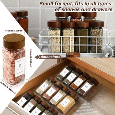 Набір скляних банок для спецій з дерев'яними кришками з акації, 24 шт по 120 мл