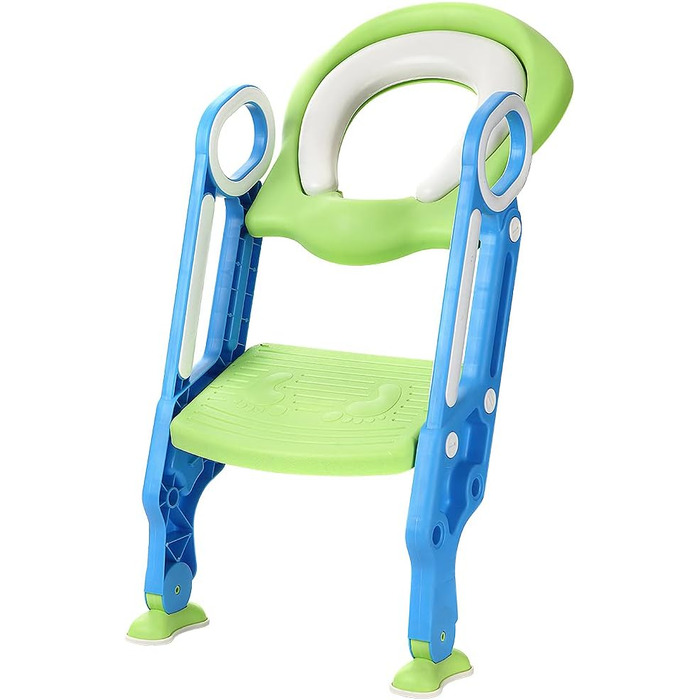 Унітаз дитячий зі сходинкою, сидіння для унітазу для привчання до горщика, м'яке, складане, для V-, U- або O-подібних унітазів (блакитно-зелений)