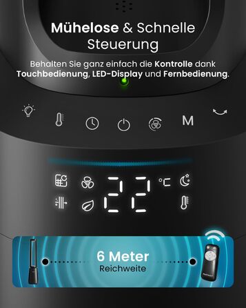 Вентилятор Pro Breeze OmniAir з очищувачем повітря, 105 см - безлопасний, осциляція 75°, пульт, HEPA 13, LED дисплей, 10 швидкостей, тихий, 5 режимів, Smart App, чорний