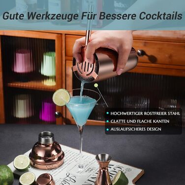 Набір шейкерів для коктейлів, 12 предметів, нержавіюча сталь, 750 мл, з підставкою, рожеве золото, для бармена домашнього бару