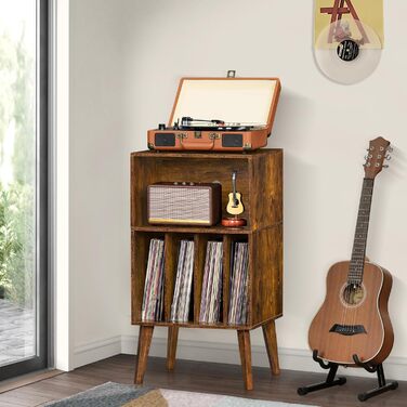 Підставка для програвача вінілу: містка на 160 платівок, стильна підставка Mid-Century, з дерев'яними ніжками, для вітальні, білий (коричневий)