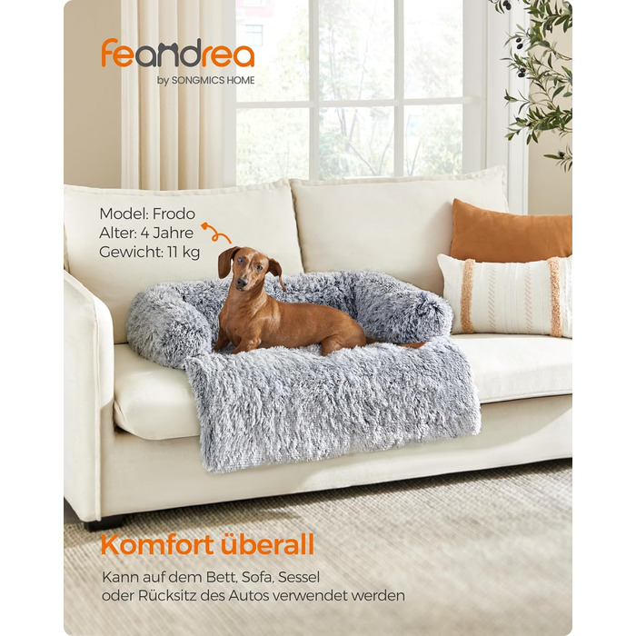 Плюшеве ліжко для собак Feandrea FluffyHug, диван-ковдра для собак, захист дивана для собак, подушка для собак, розмір XL, 110 x 95 x 18 см, омбре сірий