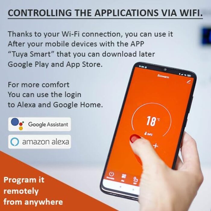 Електричний конвектор ECODE® з настінним кріпленням та пультом керування, термостатом, 1500W, керування через додаток, панель опалення з ніжками