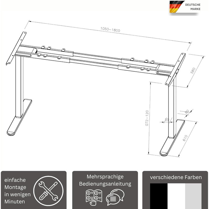 Електричний регульований стіл Albatros Lift S5: металеве підрамник, підставка для столу, ніжки для столу, 120 кг, для широких стільниць 2м