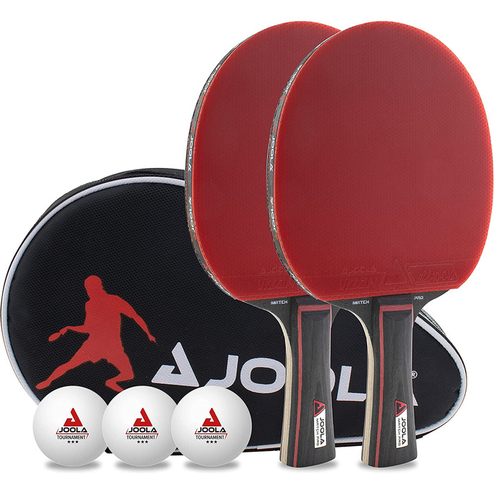 Набір для настільного тенісу JOOLA Duo PRO 2 ракетки для настільного тенісу 3 м'ячі для настільного тенісу чохол для настільного тенісу, Червоний/Чорний, 6 шт. і 42183 м'ячі для настільного тенісу, 40 мм, білі тренувальні м'ячі для настільного тенісу, 12 