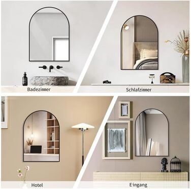 Круглий дзеркало Boromal Schwarz з ремінцем для стіни, великий, 50x70 см. Підходить для ванної кімнати, вітальні, спальні, передпокою.