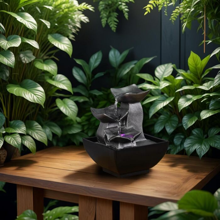 Фонтан для дому Zen'Light Boro: розслаблюючий водоспад з LED-підсвіткою для вітальні, спальні, офісу. Ідеальний для медитації та релаксації. Замкнутий цикл, H 18 см