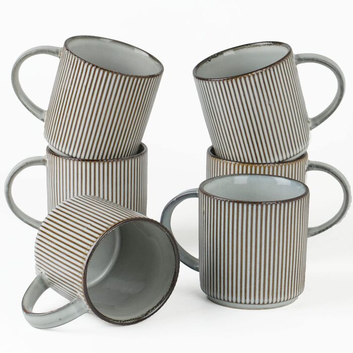 Набір тарілок Star 12 предметів для 4 осіб, керамічний посуд, стійкий до подряпин, для мікрохвильовки та посудомийної машини (димчастий синій, чашки 355 мл - 6 шт)