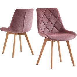 Набір з 2-х оббивних стільців для їдальні B&D Tania, рожевий, стиль кантрі/сканді, для кухні, офісу, туалетного столика, Webstoff Merlot, 11118-ROSA-2