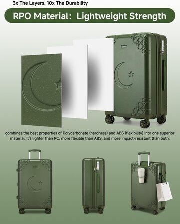 Набір валіз Sea Choice: 3 валізи з жорстким корпусом, розширювані, на 4 колесах, легкі, з TSA замком (зелений, ручна поклажа 20 дюймів)