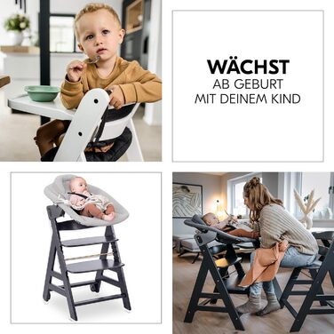 Високий стільчик для годування Hauck Beta+ Newborn Set Premium Dark Grey - комплект для новонароджених, з підставкою для ніг, м'яким сидінням та підносом - сірий колір