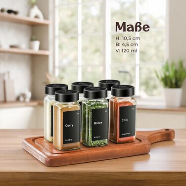 Набір баночок для спецій - 24 шт. з етикетками та бамбуковими кришками, 120 мл, з дозаторами та аксесуарами. Чорні кришки