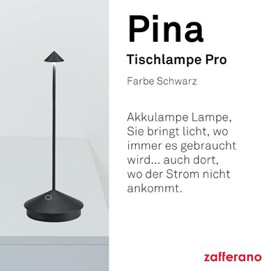 Zafferano Pina - Бездротова LED-лампа для дому та саду, сенсорне керування, регулювання яскравості, 29 см, чорна