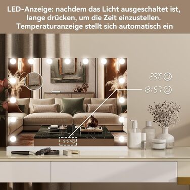 Дзеркало для макіяжу YU YUSING з підсвічуванням 58x45 см, 15 LED, 3 кольори, 10x збільшення, USB Type-C, для ванної кімнати та туалетного столика