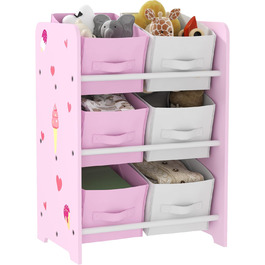 Дитяча полиця для іграшок AIYAPLAY з 6 коробками з фетру, 43x30x60 см (Рожева)