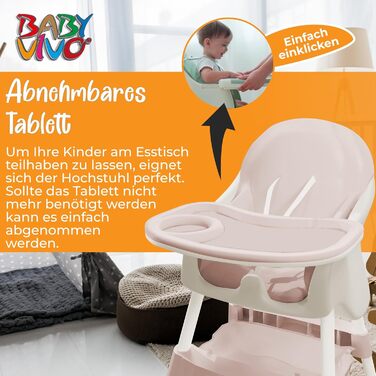 Дитячий стільчик Baby Vivo 2в1 - регульований, з підносом та кошиком, блакитний (рожевий)