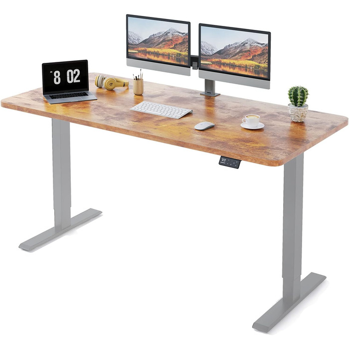 Регульований стіл MAIDeSITe 160 x 80 см з електроприводом та LED-підсвіткою (S1 Pro) сірий + вінтажний коричневий