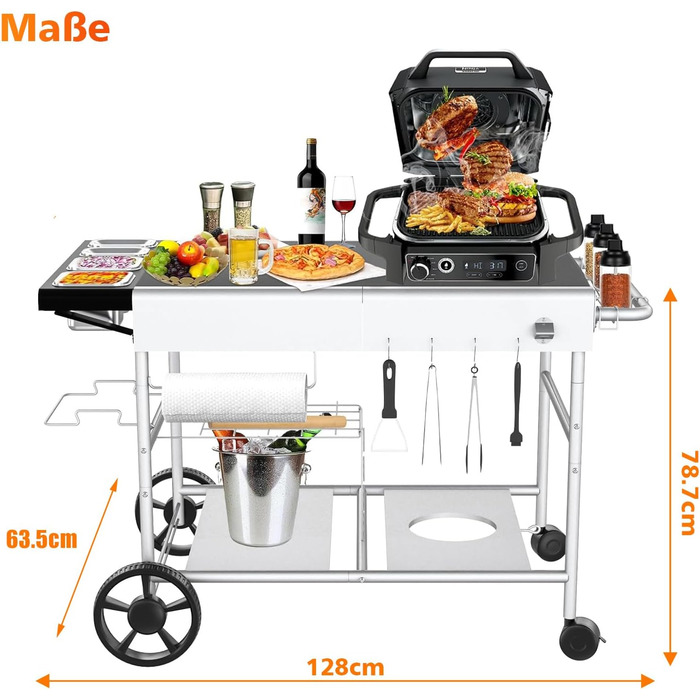 Гриль-возок GFTIME для піци та грилю: сумісний з Koda, Karu, Fyra, Ninja Woodfire, Blackstone, Weber Q. Розміри: 128 x 64 x 78 см.