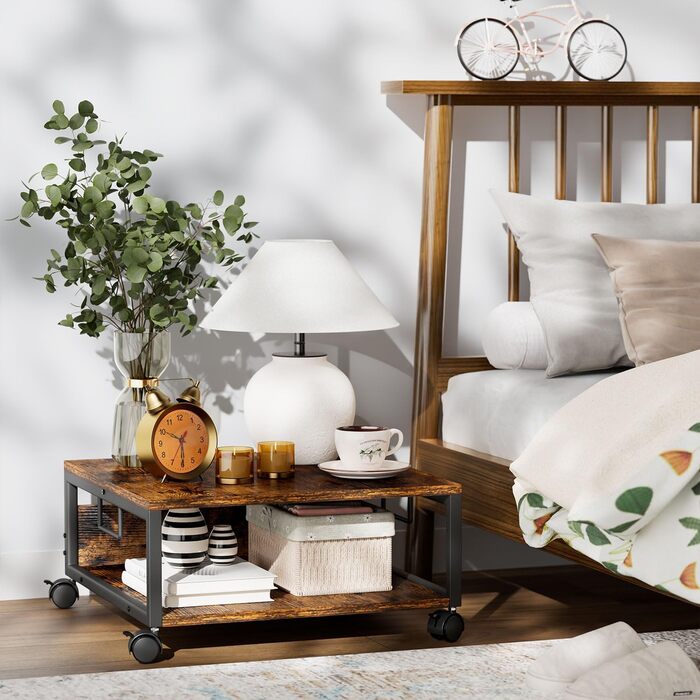 Стійка для принтера IBUYKE з 2 ярусами, коліщатками, коричнева. Підходить для офісу, дому, книг, сканера, факсу. Модель TLJ008H