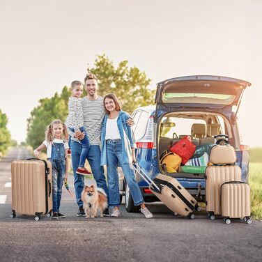 Набір валіз LALAHO 3/4/5 шт. з косметичними сумками, жорсткі валізи з ABS, набір багажу з валізою для макіяжу та ручною покладею, колір шампань
