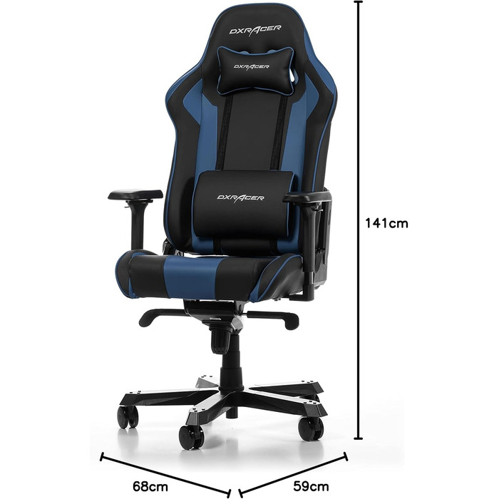 Ігрове крісло DXRacer King K99, шкірозамінник, Чорно-Синій, до 200 см