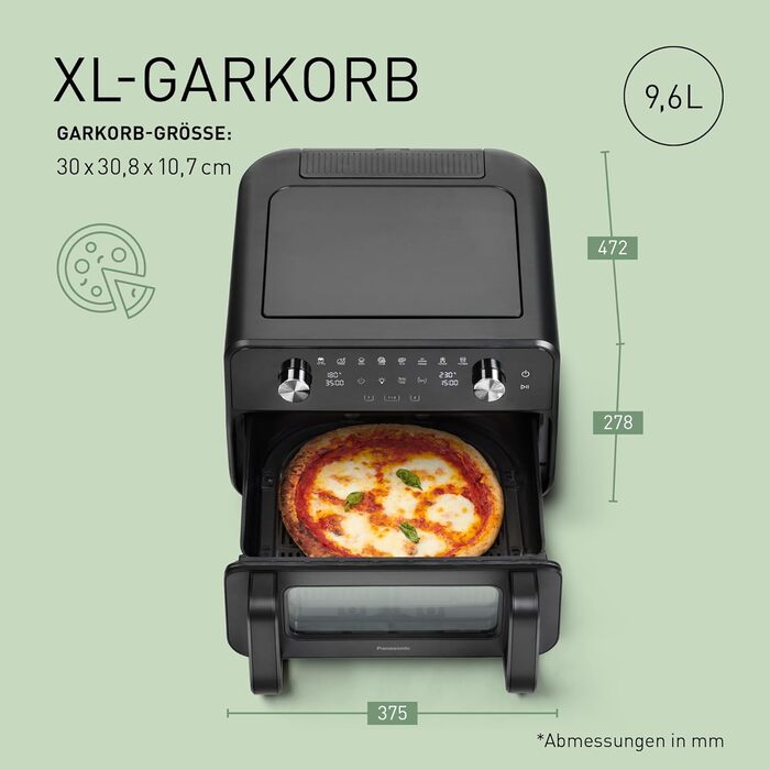 Фритюрниця повітряна Panasonic NF-CC500SXE з вікном, 80–200 °C, 9.6 л, 11 програм, LCD-дисплей, функція пари, ETM Award 2024, легко миється, сірий матовий колір