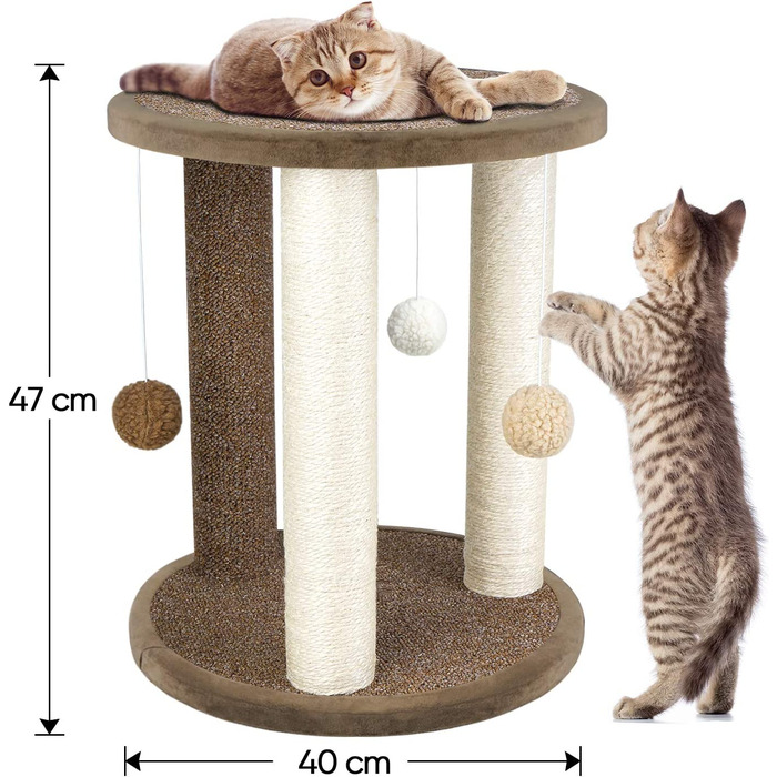 Котяче котяче дерево Aibuddy, котяче дерево з 3 когтеточками, килимовим покриттям і сідалом (інтерактивна іграшка для кішок, що звисає кулька, легко збирається, 40 х 40 х 47 см)