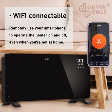 Конвектор DONYER POWER 2500W з Wi-Fi, чорний, настінний/підлоговий, таймер, пульт, 2.5 кВт
