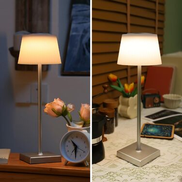 LED настільна лампа Aigostar акумуляторна бездротова, торшер з сенсорним керуванням, 3 колірні температури, IP54 вологозахист для дому та саду, срібна