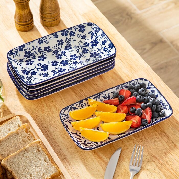 Набір тарілок Vancasso SELENE, 6 шт., прямокутні, 22x13 см, блакитні - для закусок, суші, десертів, фруктів