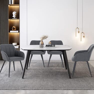 Крісло для їдальні WOLTU - 1 шт. Сучасне крісло з підлокітниками, тканина льон, металевий каркас, темно-сірий колір