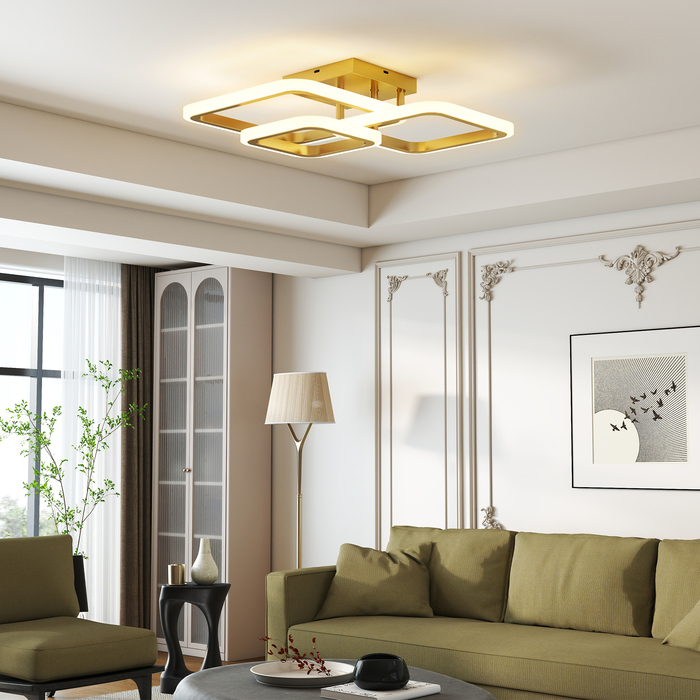 Світлодіодна стельова лампа 40 Вт, 4300 Лм, 3500K/4500K/6000K, трикутна стельова лампа для вітальні, розмір 48 x 46 x 13 см, золота