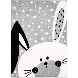 Дитячий килимок MyShop24h килимок для дитячої кімнати з плоским ворсом, Сучасний милий кролик з гнучкими вухами, білий в горошок, розмір в см Колір (160 х 225 см, сірий)