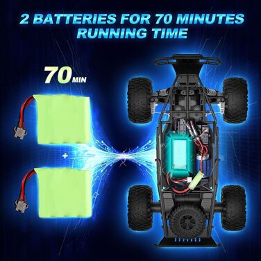 Радіокерований позашляховик 1:16 для хлопчиків, 2 акумулятори, 70 хв, 25 км/год, 2.4GHz, RC баггі, гоночний автомобіль, крос-кантрі, іграшка