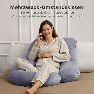 Вагітний подушка Momcozy з кристального велюру - U-подібна подушка для вагітних, повного тіла, для тих, хто спить на боці (145 см) - знімає напругу з спини та стегон, сірий колір, U-подібна форма