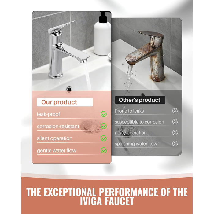 Змішувач для ванної кімнати, однорідний змішувач для раковини, хром, високий тиск, висота виливу 104 мм