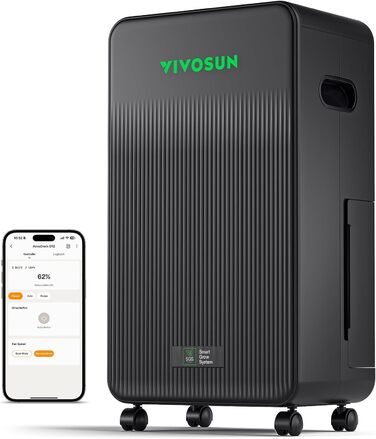 VIVOSUN AeroDrain D12 - Електричний осушувач повітря 12л/день з датчиками температури та вологості, дистанційне керування, для підвалу, ванної кімнати та гроу-тента