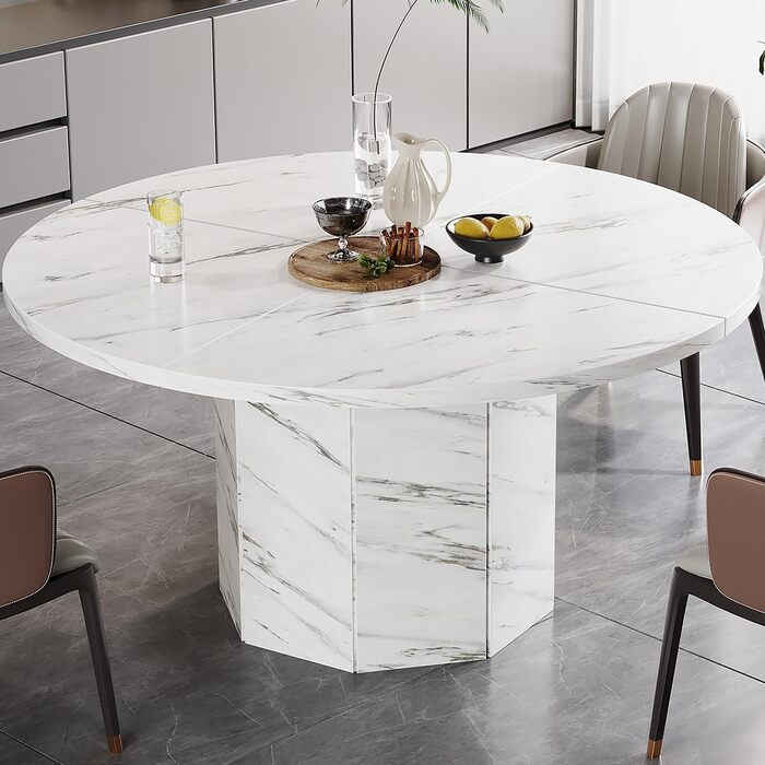 Круглий обідній стіл HSH для 4-6 осіб. Дерев'яний стіл для їдальні в сучасному стилі, 120 x 120 x 75 см, білий