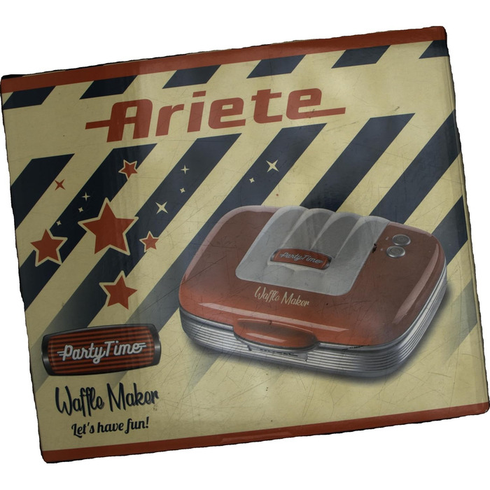 Вафельниця Ariete Party Time 1973, Антиприлипання, Намотувач кабелю, Запобіжний замок, 700 Вт, Червоний