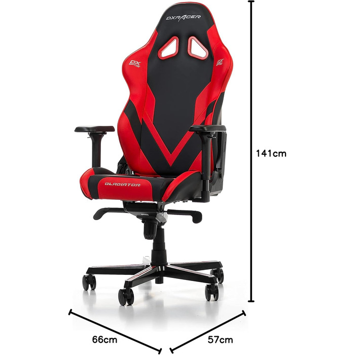 Ігрове крісло DXRacer Gladiator G001, шкірозамінник, чорно-червоне, до 200 см