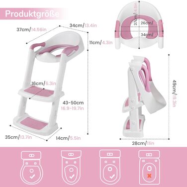 Дитяче сидіння на унітаз DEANIC з драбинкою, рожеве - для дітей 1-7 років (38-47 см), PU-поліуретан